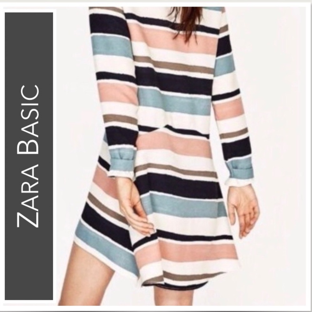 Zara Basic Long Sleeve Striped Flounce Dress Crea… - image 3